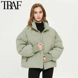 Women Fashion Parkas Thick Warm Loose Padded Jacket Coat Vintage Long Sleeve Pockets Female Outerwear Chic Tops 210507