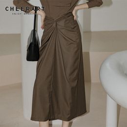 Wrap High Waist Ladies Brown Skirt Korean Style Fall Long Midi Women Designer Fashion Clothing 210427