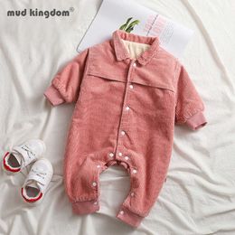 Mudkingdom Winter Baby Romper Corduroy Collared Fleece Lined Jumpsuits Clothes 210615