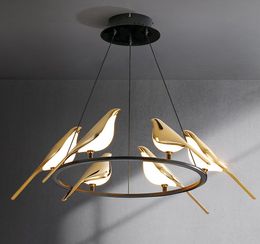 Deyidn Nordic Pendant Lamp Magpie Bird Round Golden Chandelier Living Dining Room Bar Villa Hanging Light Luxury Creative Light