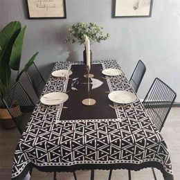 Geometric black Tablecloth Cotton el Picnic Rectangular Covers Home Dining Tea Decoration Lace Tassel 210626