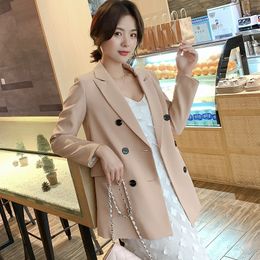 Women Blazer Jacket OL Spring Autumn Coat Casual Double Breasted Notched Collar Female Loose Jackets Fashion Suits Outwear 210423