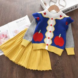 Melario Kids Knitwear Suits Girls Baby Cartoon Princess Sweaters Coats Ruffle Cute Dress 2PCS Outfits Knit Clothes Sets 211224