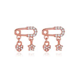 New sweet copper inlay zircon brooch pendant earrings five-pointed star of love earrings