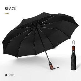 Windproof 10 Bone Automatic Business Umbrella Travel Paraguas Wooden Handle Folding Rain Women for Men