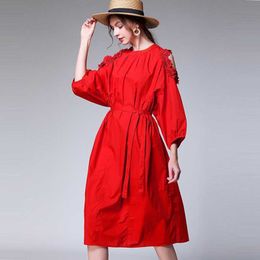 Solid Plus Size O Neck A Line Dresses Slimming Summer Style Off-the-Shoulder Women Dress 210615