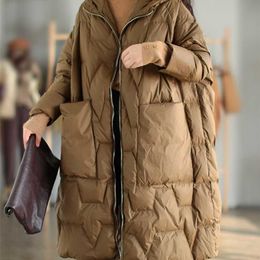 Fitaylor Winter Hooded Down Jacket Women Oversize Snow Warm Drop Sleeve Thickening Parkes Outwear 90% White Duck Coat 211008
