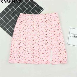 Vintage Pink Small Floral Print PAline skirt France High waist Women short Skirts Cute saia skirts women 210520