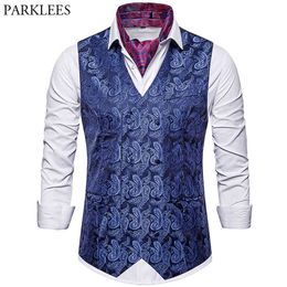 Cashew Flower Priting Suit Vest Men's Brand Fashion Luxury Slim Fit Double-breasted Wedding Host Party Bar Men Vests 210524