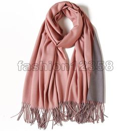 High Quality Reversible Cashmere Scarf Women Luxury Thick Warm Pashmina Scarves with Tassel Solid Colour Winter Wool Shawl