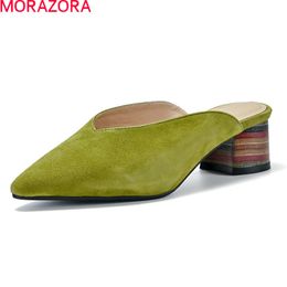 MORAZORA Arrival Women Slippers Genuine Leather Ladies Mules Shoes Summer Fashion Pointed Toe Casual Shoes 210506
