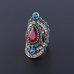 Luxury Simulated Zircon Rings Lady Women Vintage Style Jewelry Full Rhinestone Elegant Big Wide Blue Crystal Flower Ring Gift
