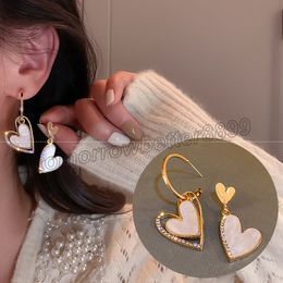 Elegant White Asymmetric Crystal Heart Earrings for Women Love Wedding Travel Life Trend Jewellery Korean Style Oorbellen
