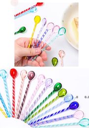 Stained Glass Spiral Spoon Coffee Milk Stirring Stick Creative Dessert Small Spoons 17 Colors Optional RRF11195