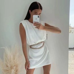 sleeveless vintage white short straight dress women casual summer autumn mini dress party dress robe 210415