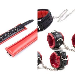 Nxy Sm Bondage Soft Sponge Sex Handcuffs Ankle Cuffs with Chain Collar Restraints Toys for Couple Adult Games Bdsm Set 1223