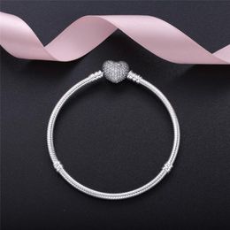 Bangle Sterling Silver Moments Pave Heart Clasp Crystal Fit Original Bracelet Women Bead Diy Europe Jewellery