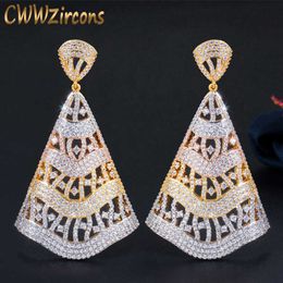 Elegant Micro Pave CZ 3 Tone Rose Gold Large Long Drop Earrings for Bride Wedding Party Jewellery Accessories CZ674 210714