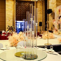 decoration event party Pillar Crystal Candle Holder Multiple sets of clear acrylic tube candlestick on sell senyu695