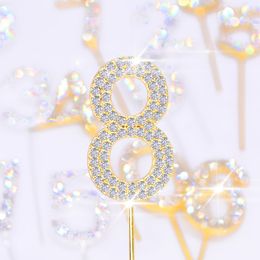 Glitter Alloy Rhinestone Number Cake Toppers Baby Shower Birthday Decoration Wedding Gold Silver Digital Cakes Dessert Decor