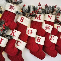Christmas Knitting Snowflake Letter Stocking Xmas Tree Pendant Candy Gift Sock Bag Festival Party Decor Home Desktop Ornaments LLE9974