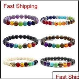 Beaded, Strands Bracelets Jewelry 7 Chakra Men Black Lava Healing Nce Beads Reiki Buddha Prayer Natural Stone Yoga Drop Delivery 2021 Ypmtq