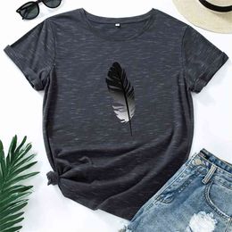 JCGO Women T Shirt Cotton Plus Size 5XL Casual Summer Feather Print Short Sleeve Loose Fashion Female Graphic Tee Shirts Tops 210720