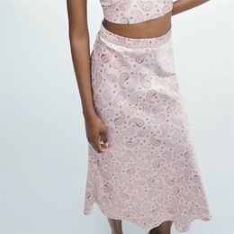 Summer Women Print Skirts Vintage Fashion Street Back Zip Floral Female Elegant A-Line Mid-Calf Skirt Clothes 210513
