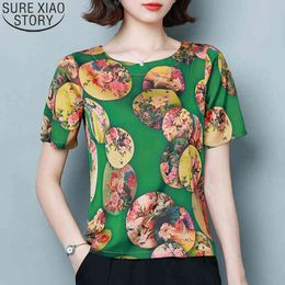 Plus Size 4XL Floral Print Vintage Blouse Women Silk Shirt Summer Fashion Womens Short Sleeve Loose Tops Clothing 9064 50 210417