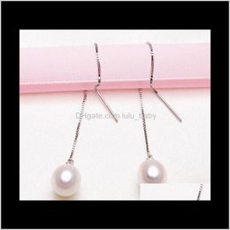Stud Earrings Jewellery Drop Delivery 2021 1 Pair 8-9Mm Rice Shape White Natural Freshwater Pearl Ear Line Fashion Earring S925 Tremella Nail R