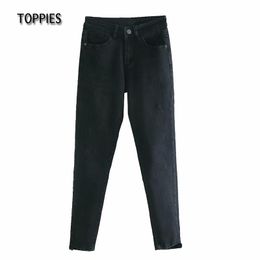 Toppies Black Jeans Women Skinny Jeans High Waist Female Denim Pants Ankle Length Fashion Streetwear Clothes 210412