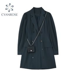 Moda donna blazer abito doppio petto autunno manica lunga a-line elegante partito solido ufficio abiti da donna 210515