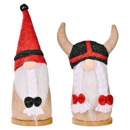 Christmas Decorations Plush Gnome Elf with Ox Horn Handmade Swedish Tomte Home Table Ornaments Kids Gift XBJK2109
