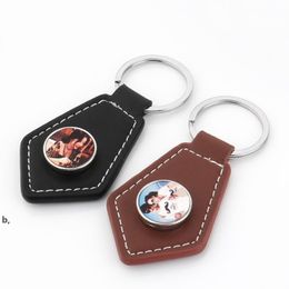 Sublimation Snap Button Keychain Favor PU Leather Cone Shape Keyring Heat Transfer Coating Heart-shaped Pendant Ornament RRE12630