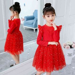 Spring Autumn Princess Dresses for Girls Long Sleeve Sequins Wedding Party Kids Costume Cute Girls Dress 4 6 8 10 11 12 13 Years G1218