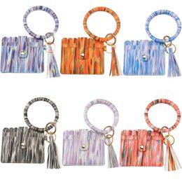 PU Leather Card Bag Keychains Party favor Bracelet Keychain Wallet String Bangle Key Ring Holder Wristlet Handbag