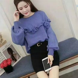 Women's Spring And Autumn Loose Frill Casual Temperament Long Sleeve Pullover Bottoming Shirt Sweater 210427