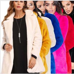 Long Women's Faux Fur Coat Solid Loose Soft Rabbit Sale Casual for Female 12 Colour to Choose FF057 211220