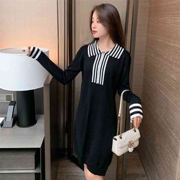 Plus Size Women's Autumn and Winter Small Fresh Polo Collar Zipper Slim Slimming Fat Sister Knitted Dress GX1354 210507