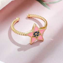 Classic Star Dripping Oil Open Ring For Women Wedding Jewelry Luxury Gold Plated Ring Fashion Accessories