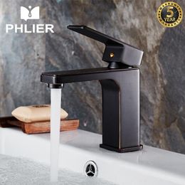 Bathroom Sink Faucets PHLIER Creative Brass Basin Faucet Oil Rubbed Bronze Black Cold And Deck Mounted Mixer Tap