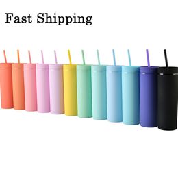 16oz Acrylic Straight Tumbler Multi-color Plastic Skinny Tumblers Outdoor Travel Car Cup Wedding Gift