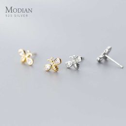 925 Sterling Silver Luminous Zircon Tiny Lovely Bee Stud Earring for Women Anti-Allergy Ear Pin Fine Jewellery 210707