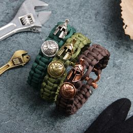 Outdoor Survival Core Line Bracelet Retro Roman Helmet Shield Charm Bracelets Bangle Cuff for Men Fashion Hip Hop Jewellery Will and Sandy