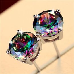 Stud 1Pcs Stainless Steel Crystal Zircon Earring For Men&Women Colorful 4Claw Earrings Fashion Jewelry Factory Wholesale