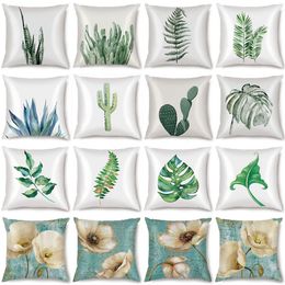 ins style satin peach leaf pillow tropical plant flower pillowcases simple modern cushion cover sofa car cushions Decoration factory wholesale