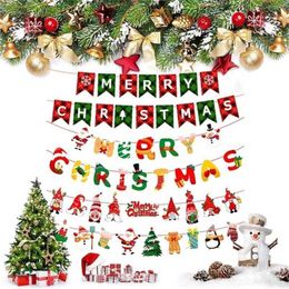 Christmas Decorations Pull Flag Santa Claus Banner Snowman Cartoon Paper Merry Letters Home Decor 211104