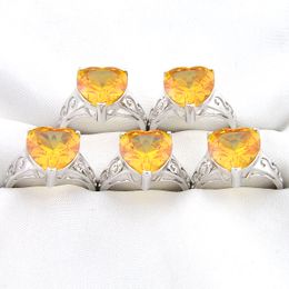 Mix 5 Pieces Rings Luckyshine Shine Heart Cut Royal Citrine Gemstone 925 Silver Ring USA Size 7 8 9