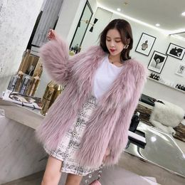 Women's Fur & Faux Luxury Full Pelt Ladies Fluffy Long Genuine Coat 2021 Winter Women Thickening Warm Jacket