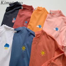 Kimutomo Short Sleeve T-shirt Women Spring Summer Korean Fashion Cartoon Embroidery Female O-neck Loose Top Casual 210521